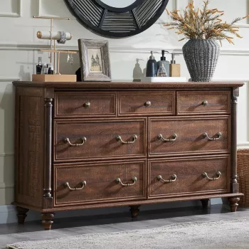 Farmhouse 7-Drawer Dresser: Solid Wood Legs & Columns