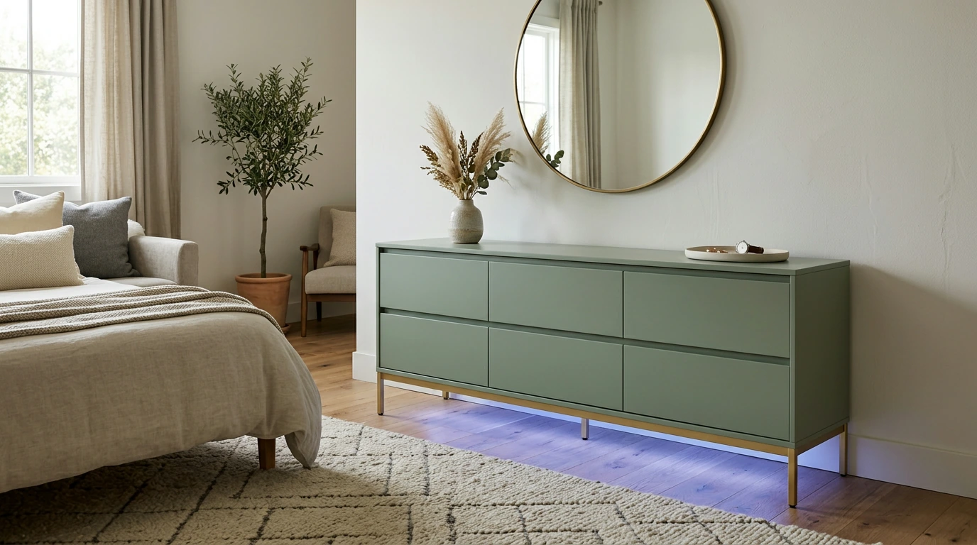 55-Inch Modern 6-Drawer Dresser with RGB LED Glow