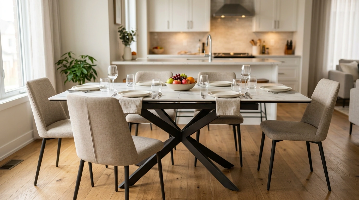 Extendable Faux Marble Dining Table with Modern X-Base