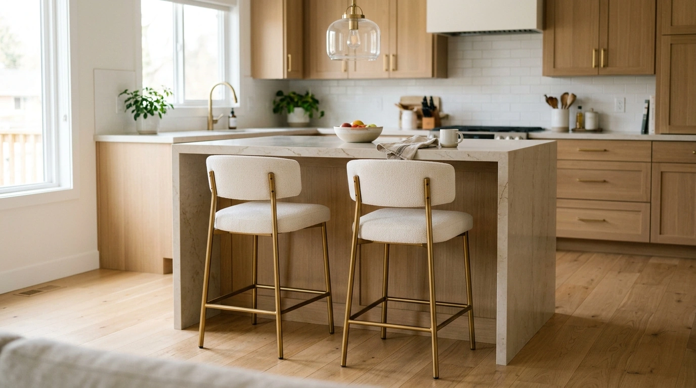 Off White & Gold 24" Counter Stools with Backrest Guide