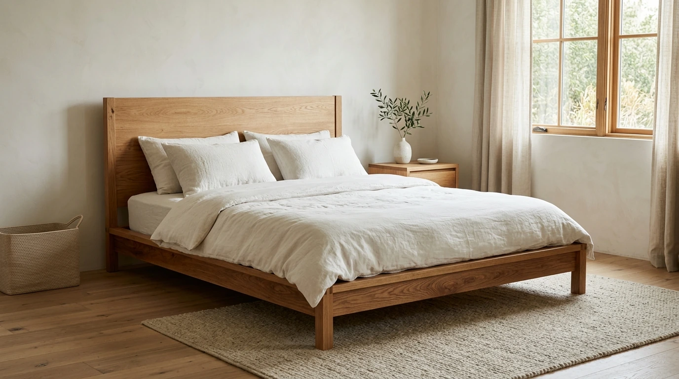 Scandinavian Solid Wood Platform Bed with Tall Headboard
