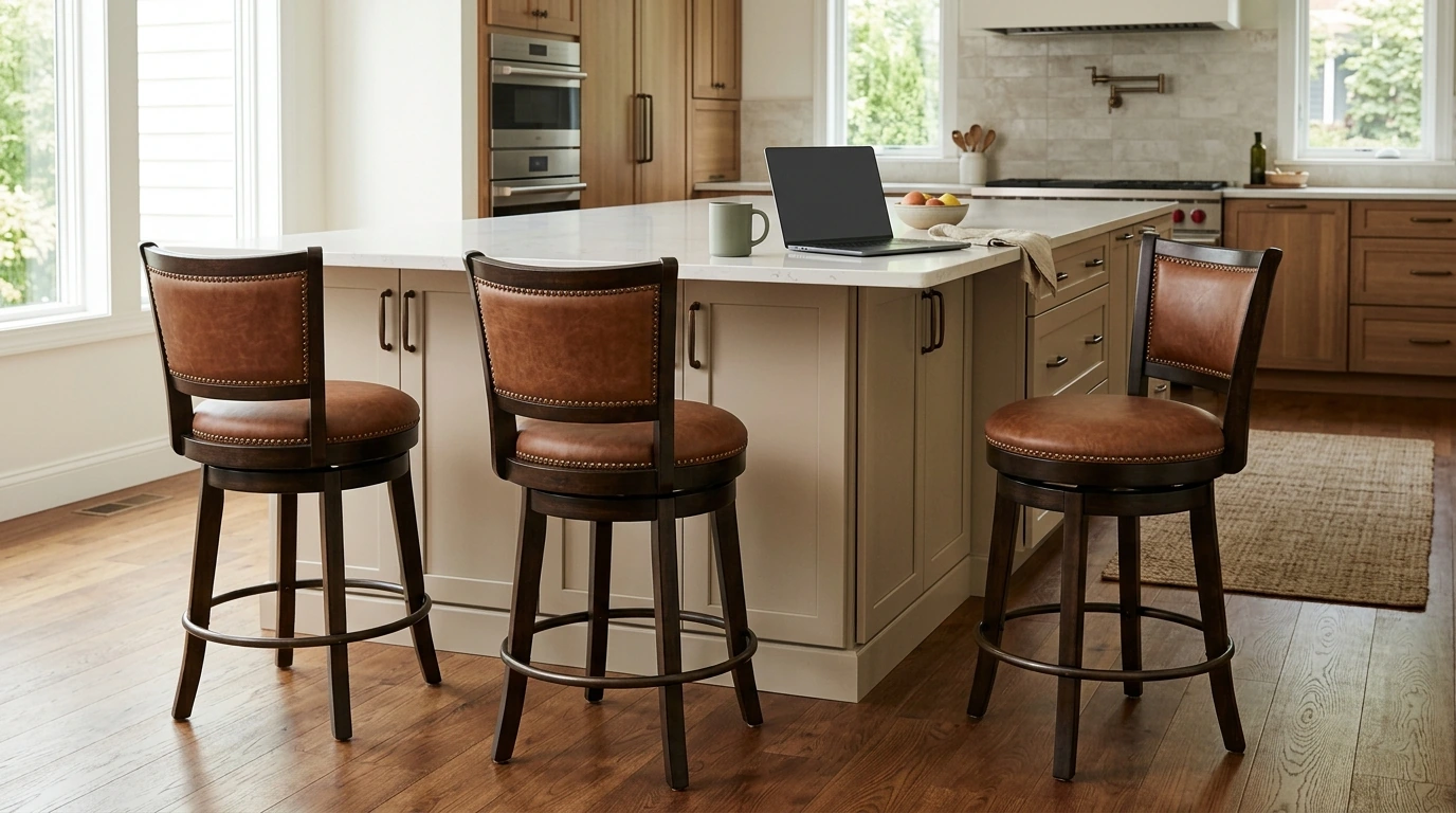 Swivel Faux Leather Counter Stools: Back & Nailhead Trim