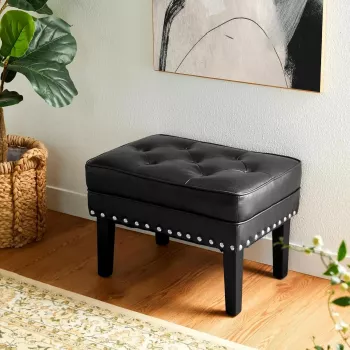 Tufted PU Leather Vanity Stool Set with Nailhead Trim