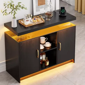 40-Inch Floating Buffet Cabinet: LED + Charging Storage